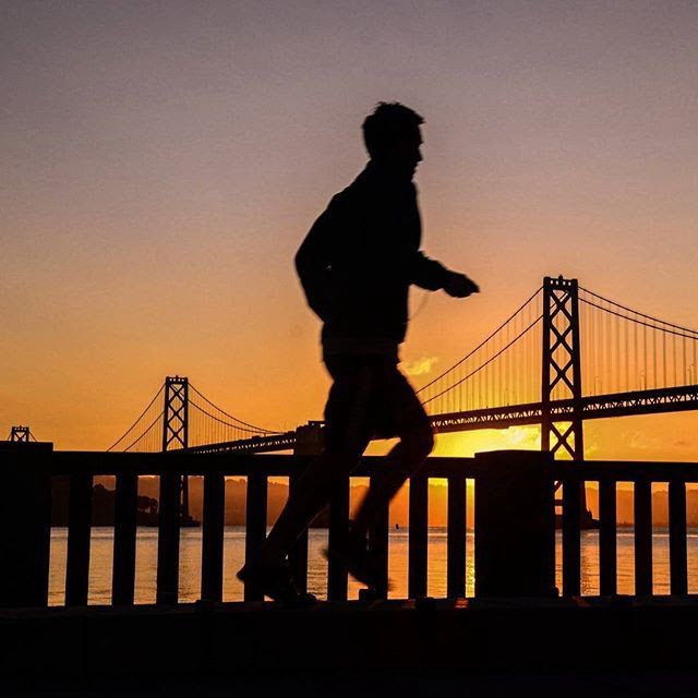 Running along the Embarcadero, SF